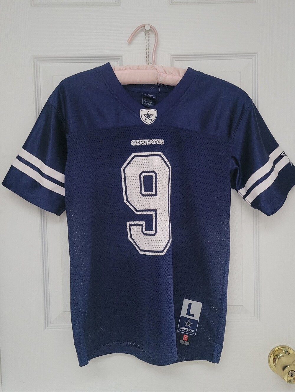 Dallas Cowboys Jersey Youth Large 10-12 Tony Romo #9 Mesh Screened Print Navy